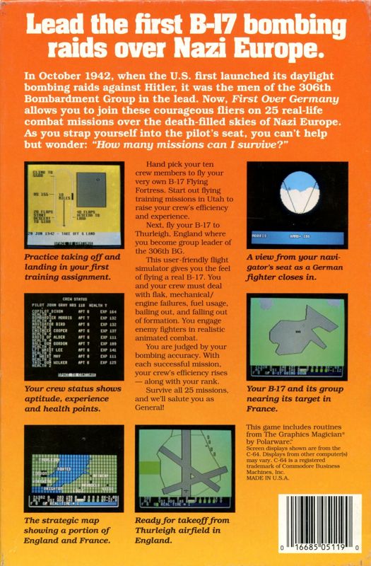 Back Cover for First Over Germany (Commodore 64)