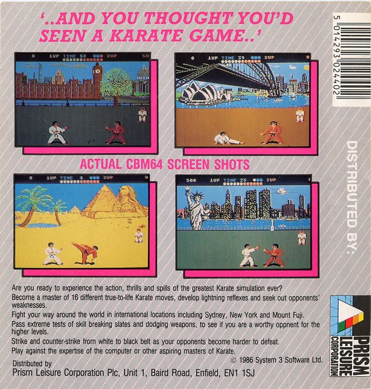 Back Cover for World Karate Championship (Commodore 64) (Disk release by Prism Leisure)
