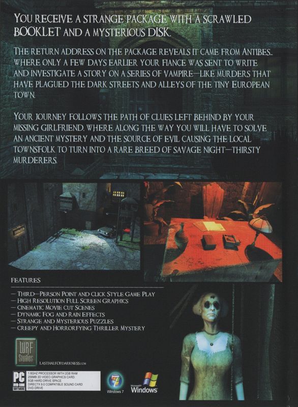 Back Cover for Last Half of Darkness: Society of the Serpent Moon (Windows)