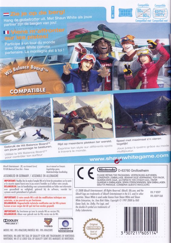 Back Cover for Shaun White Snowboarding: Road Trip (Wii)