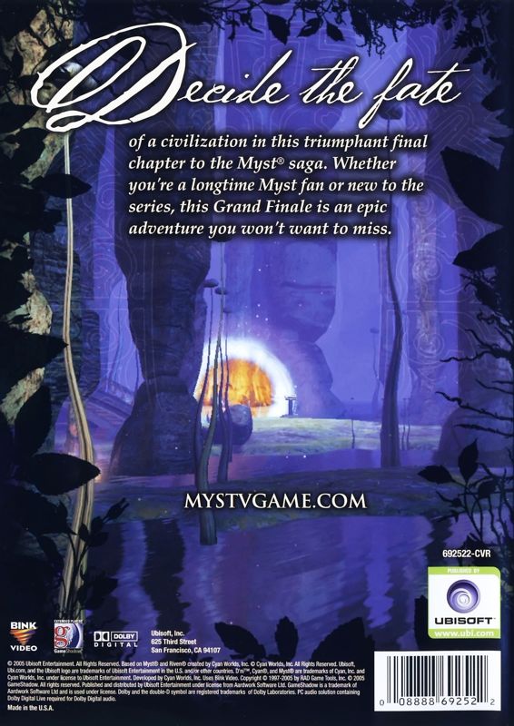 Other for Myst V: End of Ages (Limited Edition) (Macintosh) (Mac only release): Keep Case - Back