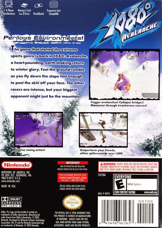 Back Cover for 1080° Avalanche (GameCube) (Bonus DVD bundle)