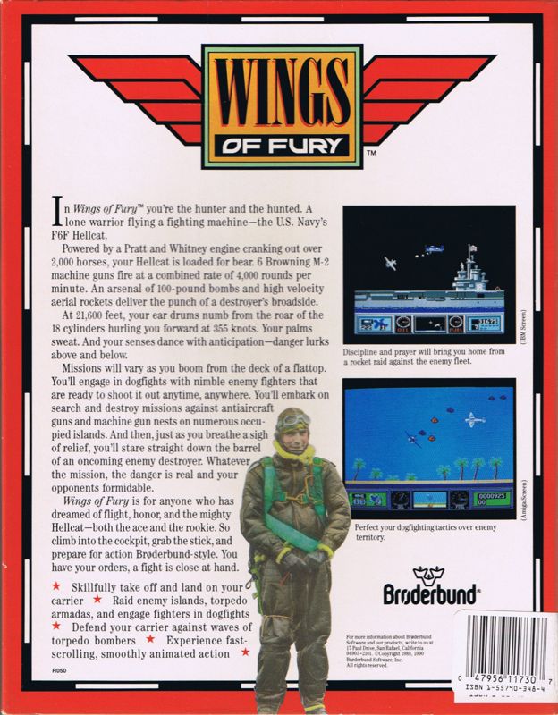 Back Cover for Wings of Fury (Commodore 64)