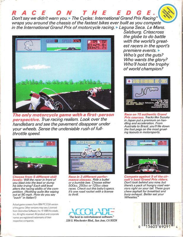 Back Cover for The Cycles: International Grand Prix Racing (DOS)