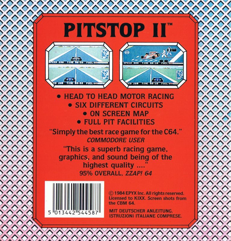 Back Cover for Pitstop II (Commodore 64) (Budget floppy disk re-release)