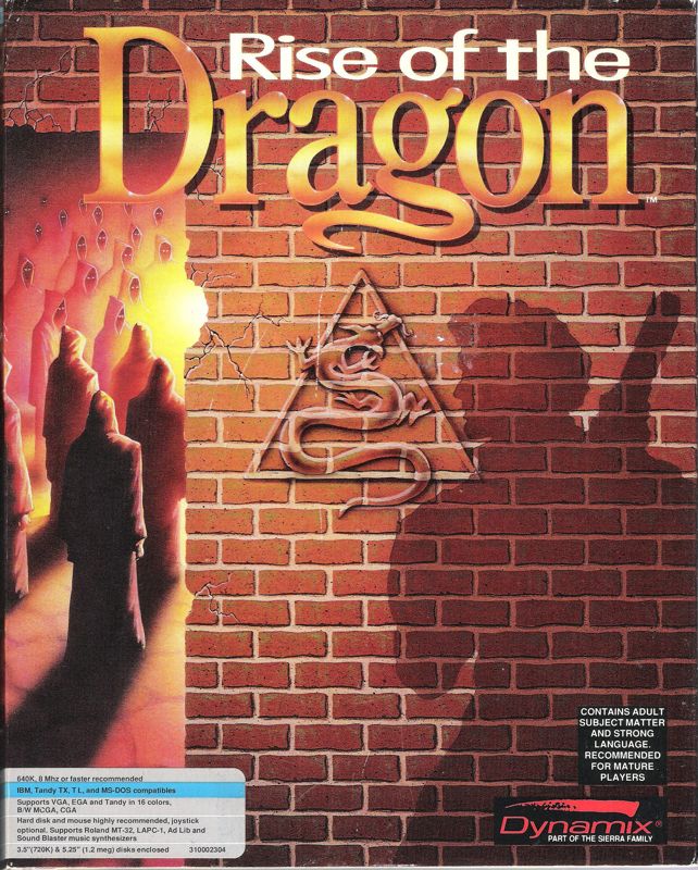 Front Cover for Rise of the Dragon (DOS) (Dual Media Release (16 Colors version, alternate disk sticker prints))