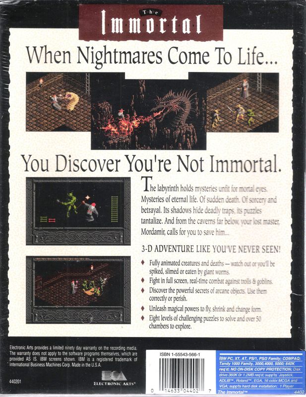 Back Cover for The Immortal (DOS) (5.25" Release)