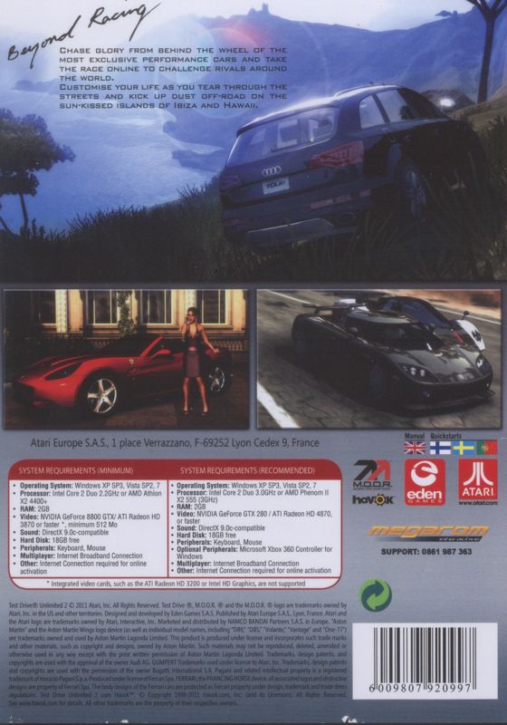 Back Cover for Test Drive Unlimited 2 (Windows) (Super Hits)