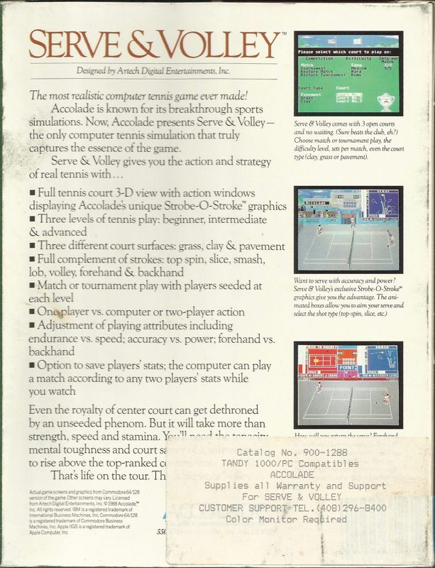 Back Cover for Serve & Volley (DOS) (Dual Media Release)