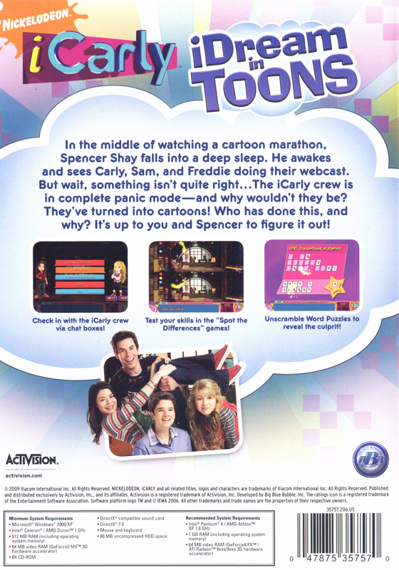 Back Cover for iCarly: iDream in Toons (Windows)
