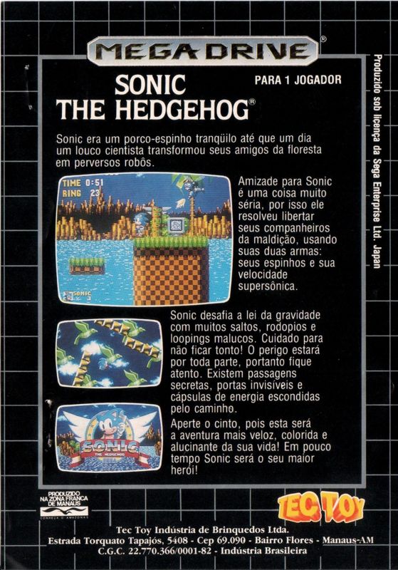 Back Cover for Sonic the Hedgehog (Genesis)