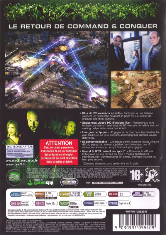 Back Cover for Command & Conquer 3: Tiberium Wars (Windows)