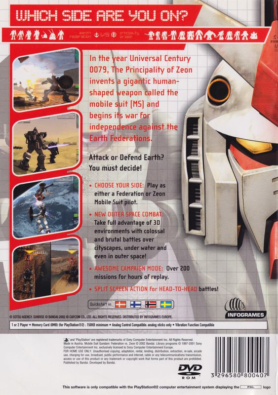 Back Cover for Mobile Suit Gundam: Federation vs. Zeon (PlayStation 2)