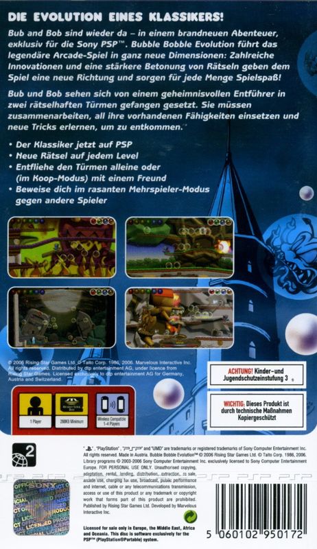 Back Cover for Bubble Bobble Evolution (PSP)