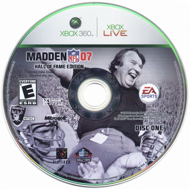 Media for Madden NFL 07 (Hall of Fame Edition) (Xbox 360): Game disc
