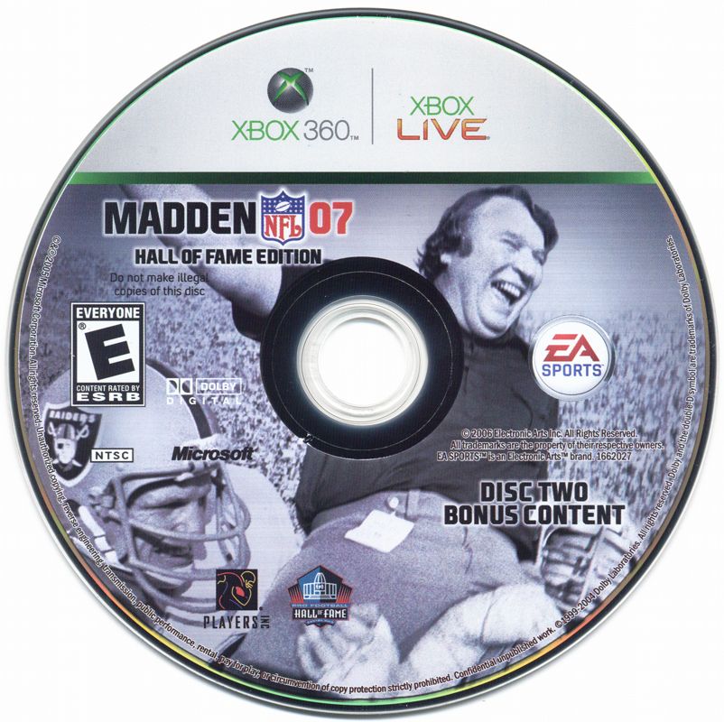 Media for Madden NFL 07 (Hall of Fame Edition) (Xbox 360): Bonus disc