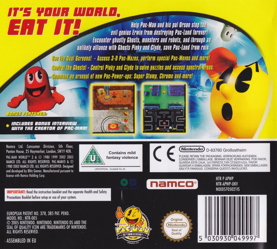 Back Cover for Pac-Man World 3 (Nintendo DS)