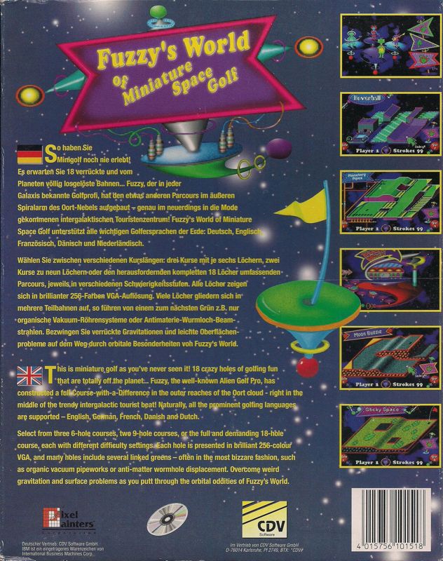 Back Cover for Fuzzy's World of Miniature Space Golf (DOS)