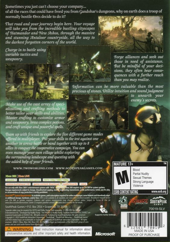 Back Cover for Two Worlds II (Xbox 360)