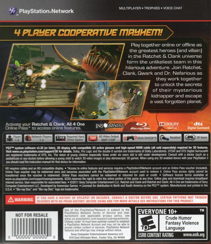 Back Cover for Ratchet & Clank: All 4 One (PlayStation 3)
