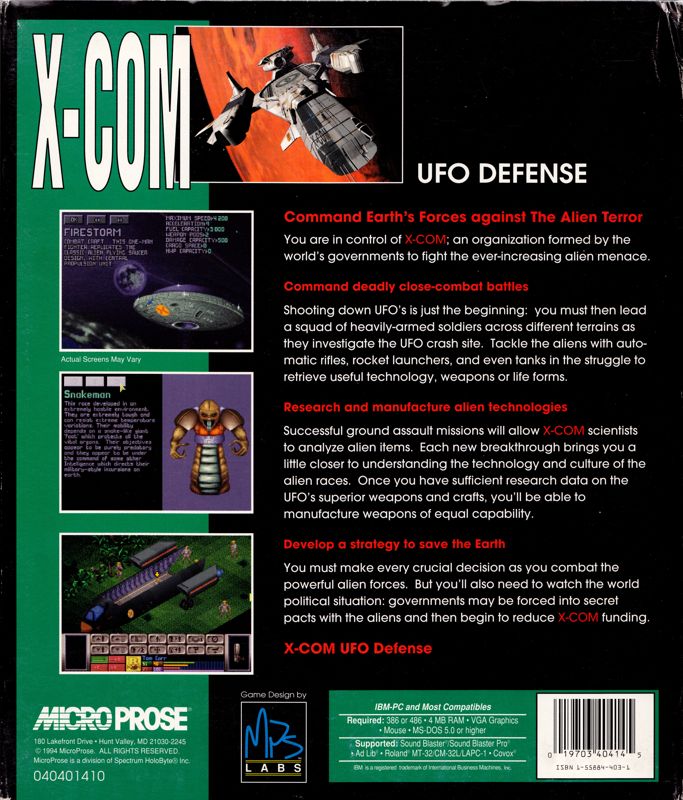 Back Cover for X-COM: UFO Defense (DOS) (3.5" floppy disk release)
