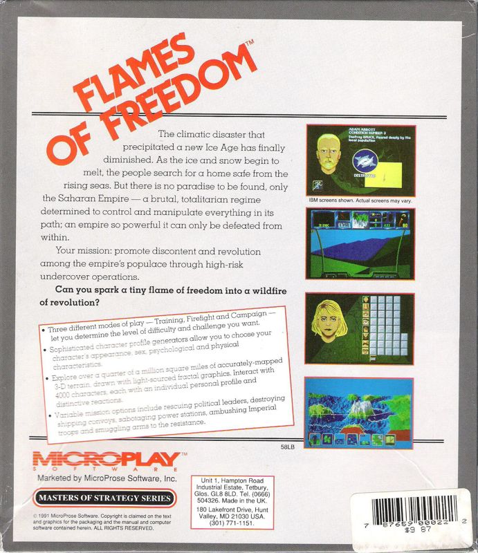 Back Cover for Flames of Freedom (DOS) (5.25" Release)