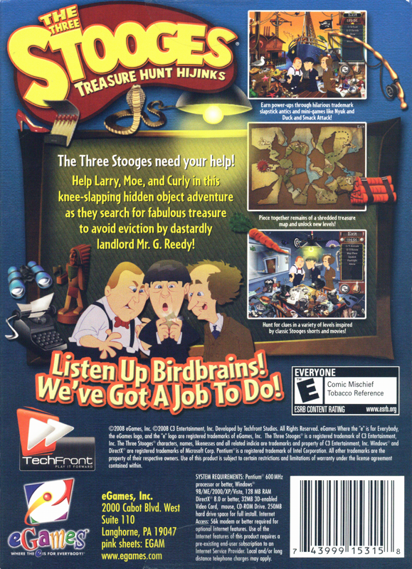 Back Cover for The Three Stooges: Treasure Hunt Hijinks (Windows)