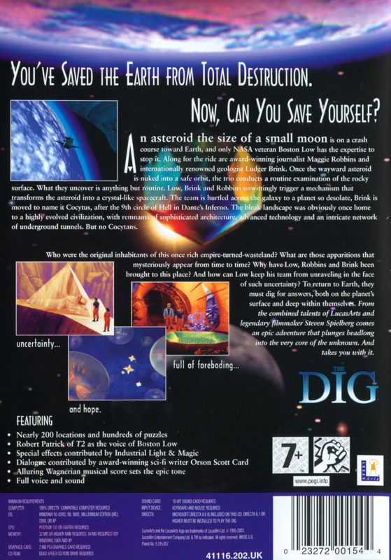 Back Cover for The Dig (Windows) (LucasArts Classic release)