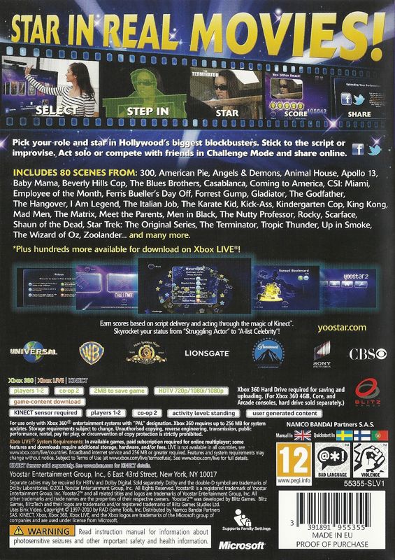 Back Cover for Yoostar 2: In the Movies (Xbox 360)