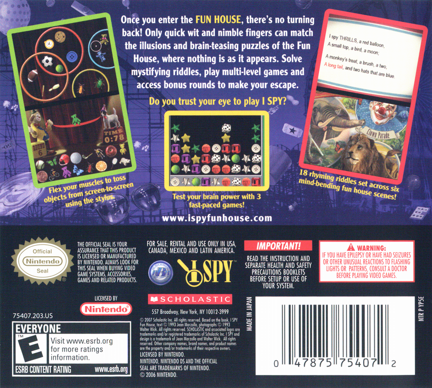 Back Cover for I Spy: Fun House (Nintendo DS)