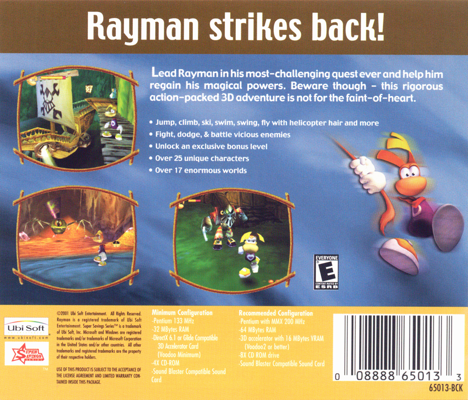 Back Cover for Rayman 2: The Great Escape (Windows) (Super Savings Series release)