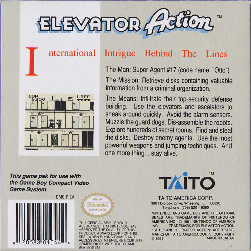 Back Cover for Elevator Action (Game Boy)