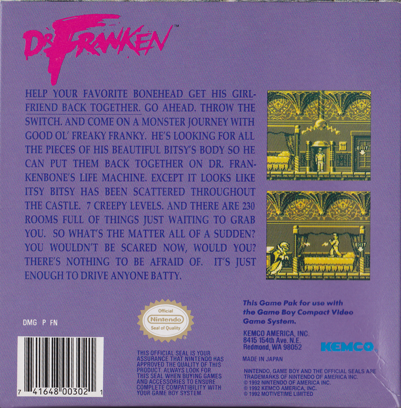 Back Cover for Dr. Franken (Game Boy)