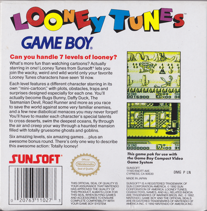 Back Cover for Looney Tunes (Game Boy)
