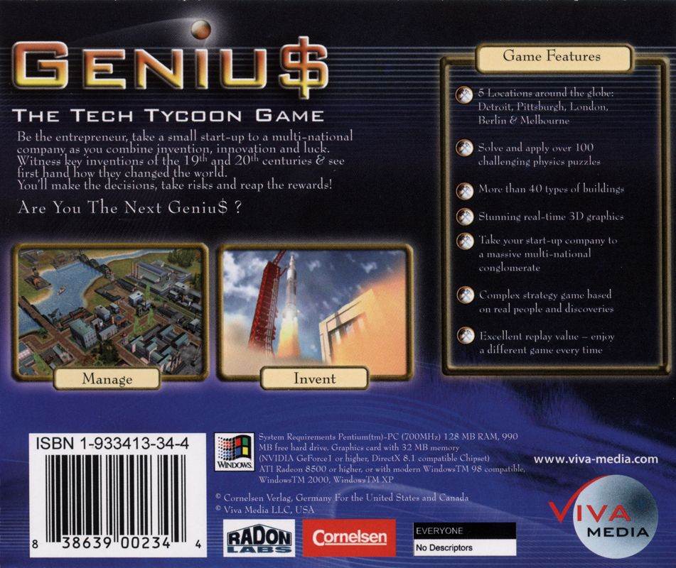Back Cover for Geniu$: The Tech Tycoon Game (Windows)