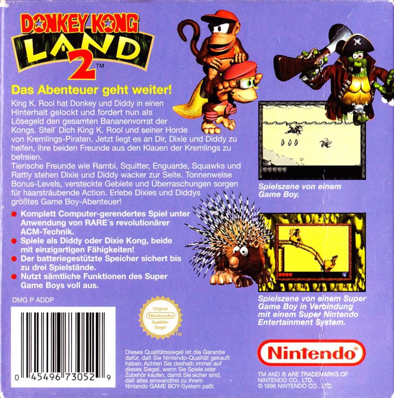 Back Cover for Donkey Kong Land 2 (Game Boy)