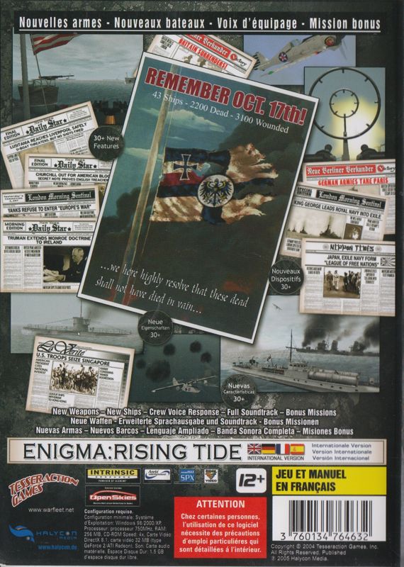 Back Cover for Enigma: Rising Tide (Gold Edition) (Windows) (International version)