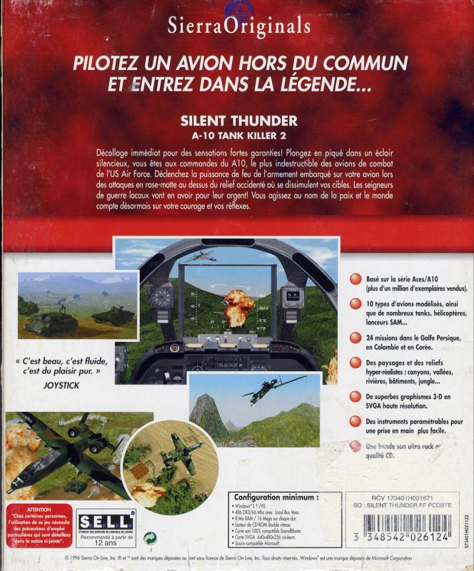 Back Cover for Silent Thunder: A-10 Tank Killer II (Windows and Windows 16-bit) (Sierra Originals release)
