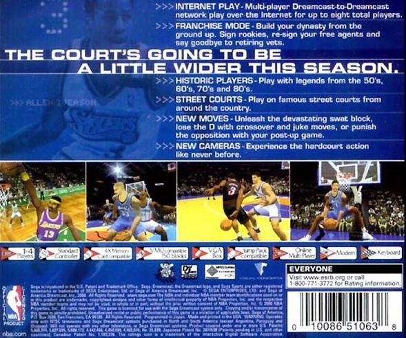 Back Cover for NBA 2K1 (Dreamcast)