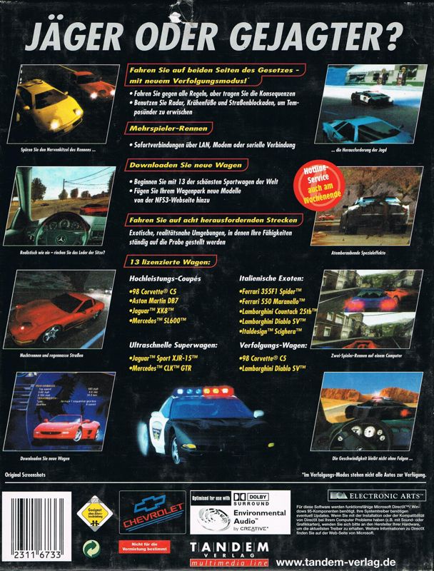 Back Cover for Need for Speed III: Hot Pursuit (Windows) (Tandem-Verlag release)