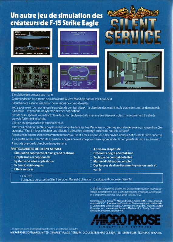 Back Cover for Silent Service (PC Booter)