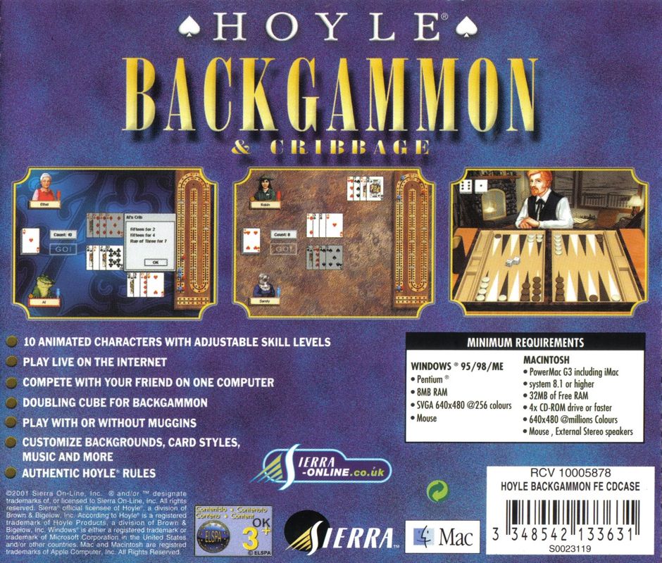 Back Cover for Hoyle Backgammon & Cribbage (Macintosh and Windows)