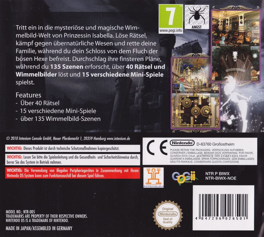 Back Cover for Princess Isabella: A Witch's Curse (Nintendo DS)
