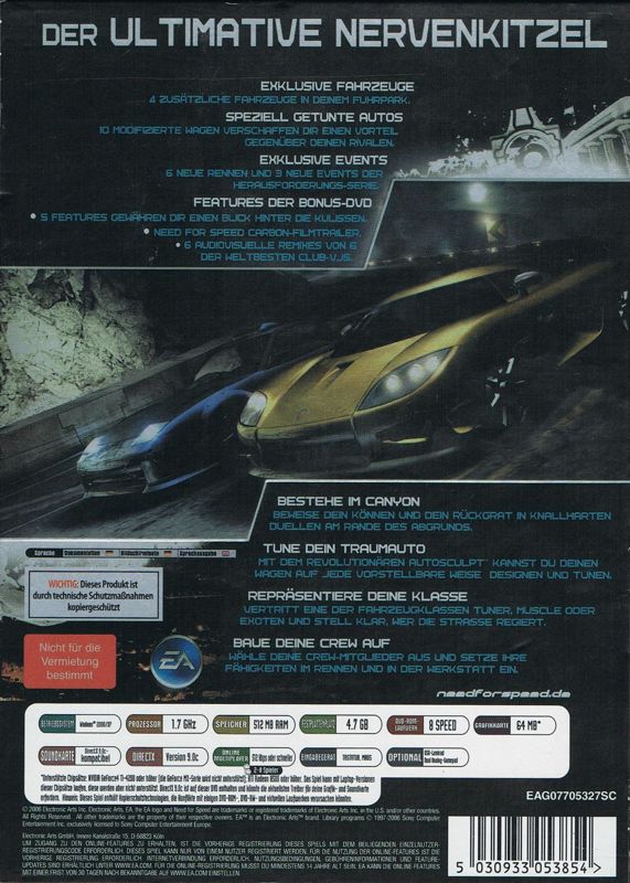 Back Cover for Need for Speed: Carbon (Collector's Edition) (Windows)