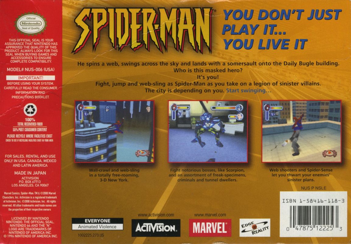 Back Cover for Spider-Man (Nintendo 64)