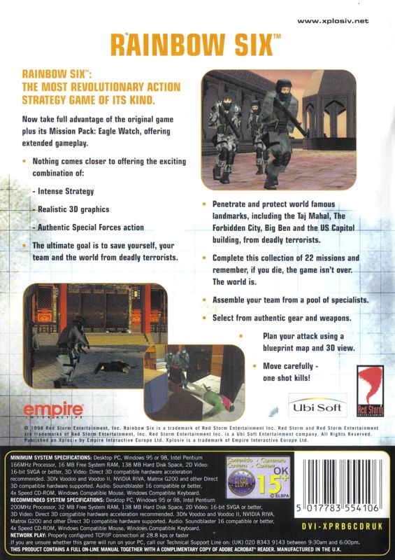 Back Cover for Tom Clancy's Rainbow Six: Gold Pack Edition (Windows) (Xplosiv release)