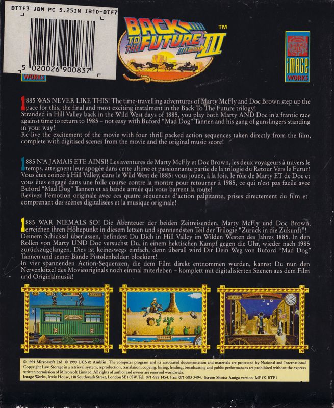 Back Cover for Back to the Future Part III (DOS) (5,25" release)