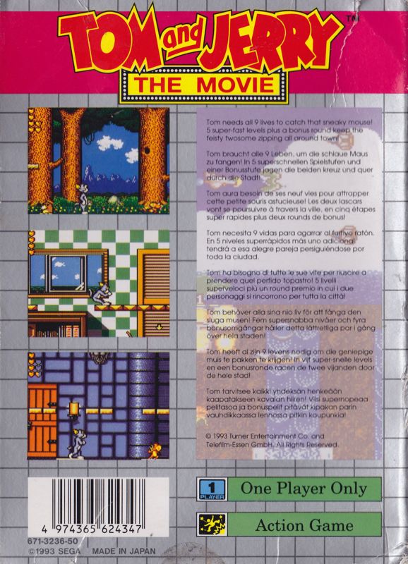 Back Cover for Tom and Jerry: The Movie (Game Gear)