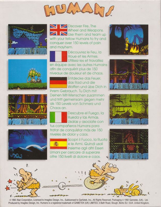 Back Cover for Humans 1 and 2 (DOS) (German manual)