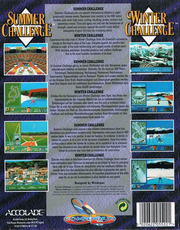 Back Cover for Summer & Winter: Olympic Challenge (DOS)